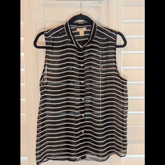 U.S Polo Association Black and White Striped Sleeveless Blouse - Picture 1 of 9